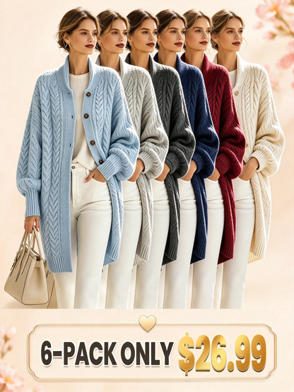 Chic Cozy Oversized Cable-knit Wool Blend Cardigan