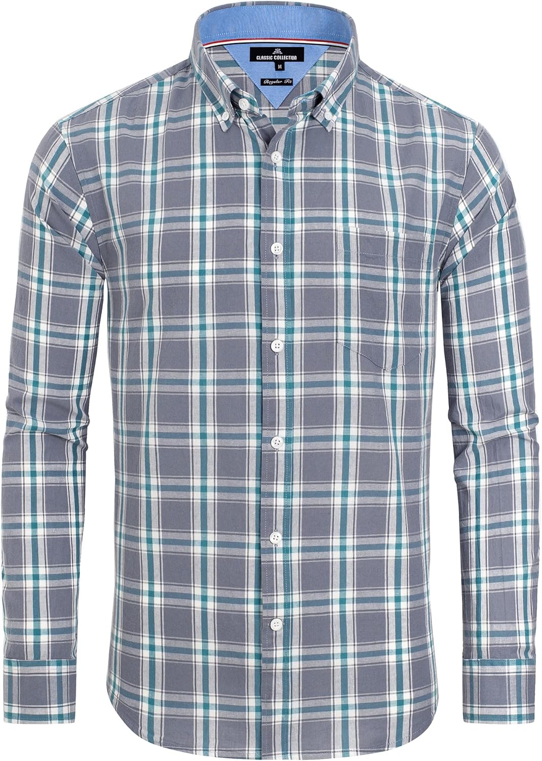 Clearance sale! Men's Plaid Button Down Shirts Cotton Long Sleeve Dress Shirts Regular Fit Gingham Shirts
