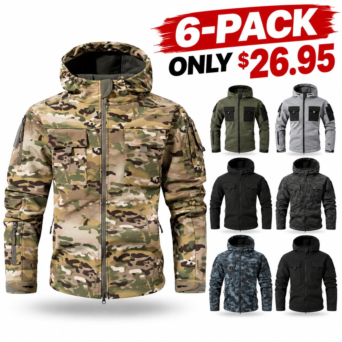 Men's Waterproof Fleece Hooded Jacket, 9 Multi-Compartment Pockets