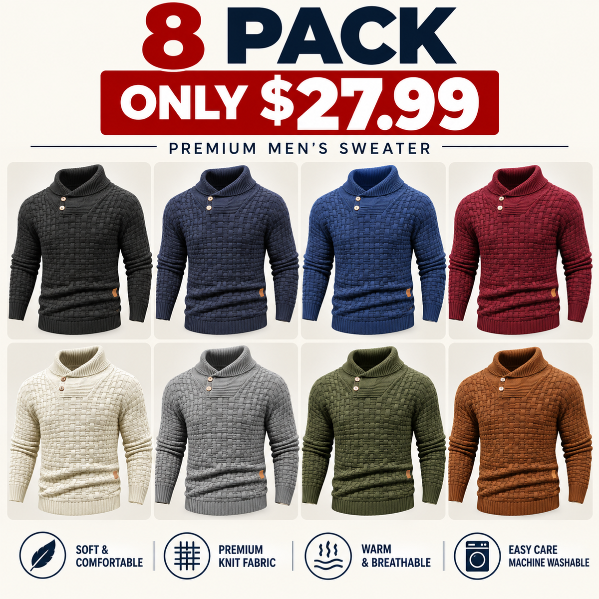 Men's Regular Textured Patched Detail Shawl Collar Sweater