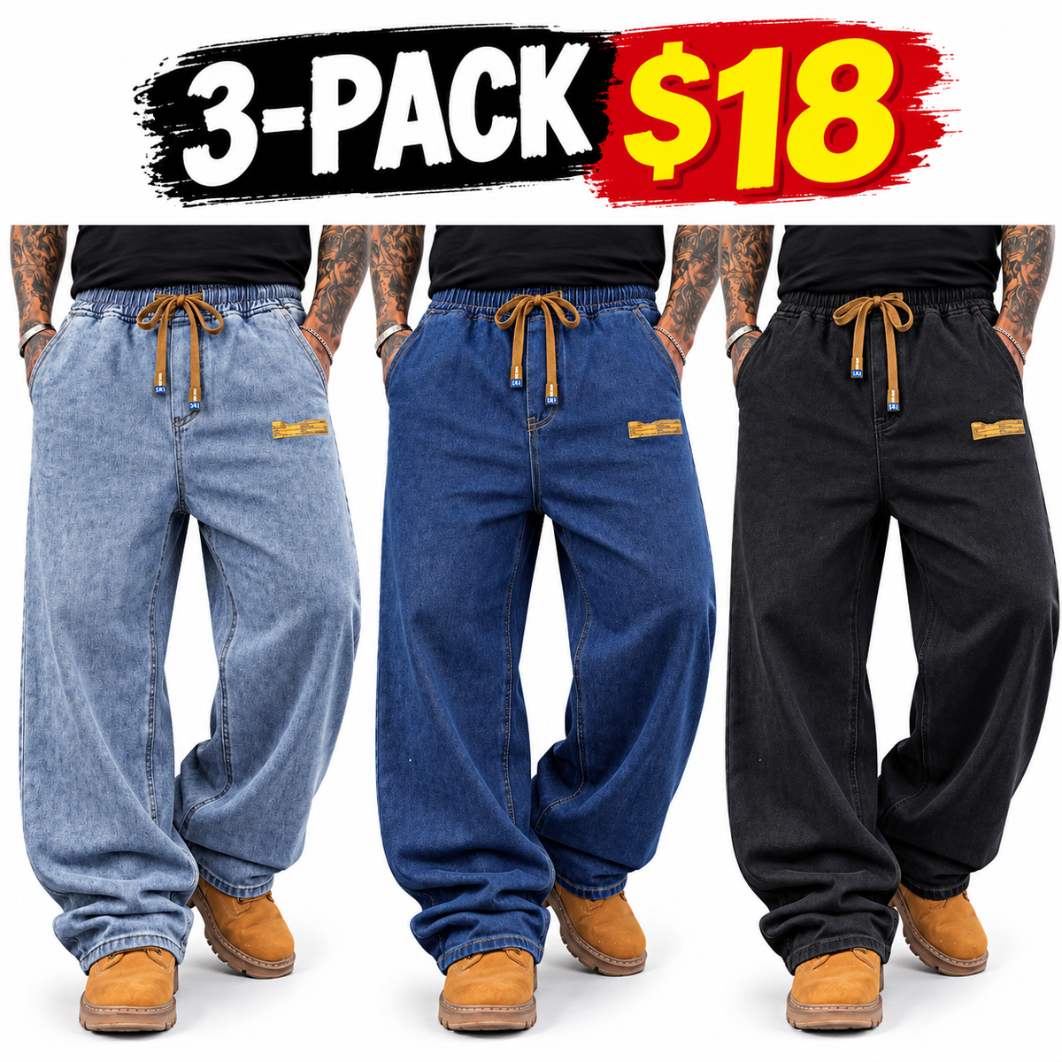 Men's Plus Size Wide Leg Jeans with Elastic Waist