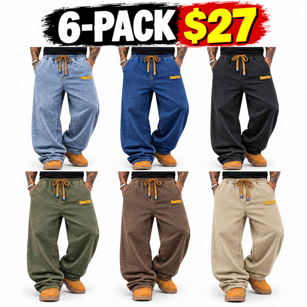 Men's Plus Size Wide Leg Jeans with Elastic Waist