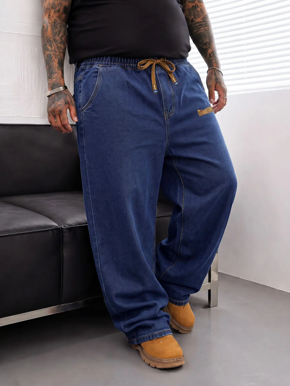 Men's Plus Size Wide Leg Jeans with Elastic Waist